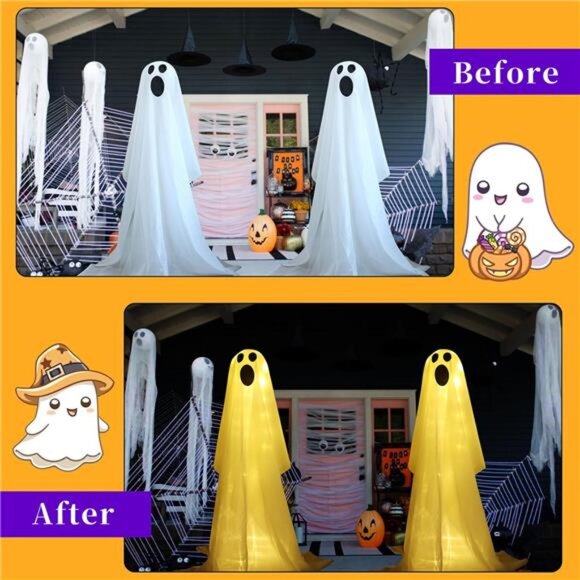 2pcs Halloween Lighted White Cloth Ghosts Large Cute Light...